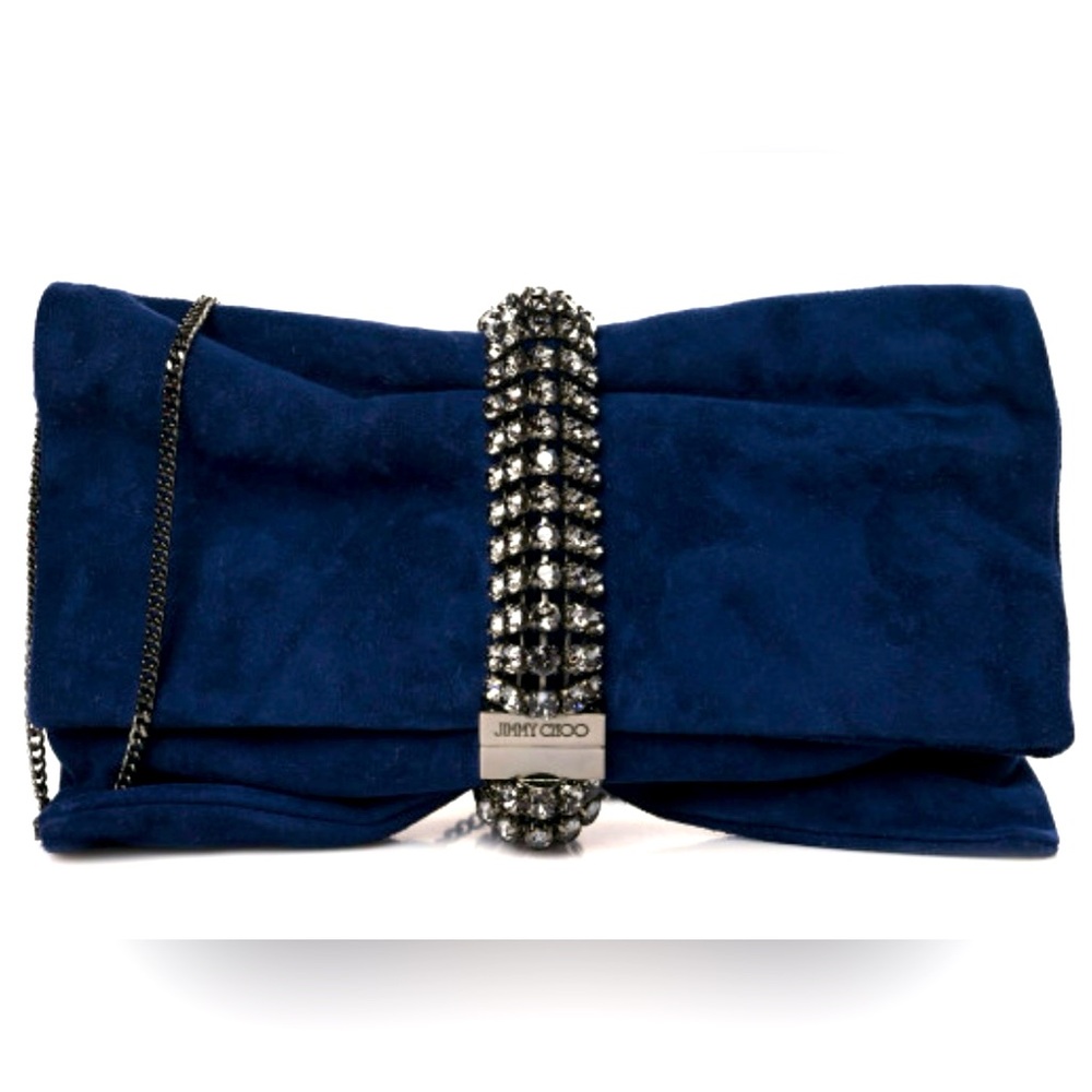 Jimmy Choo Suede Crystal Chandra Chain Clutch